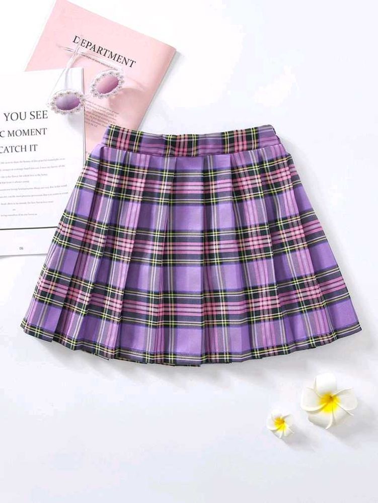Purple Plaid Korean Skirt