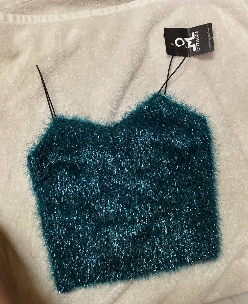 Blue Fuzzy Crop Top