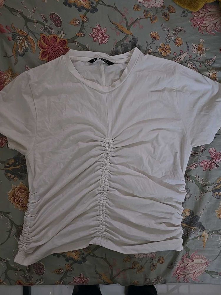 Plain White Rouched T Shirt