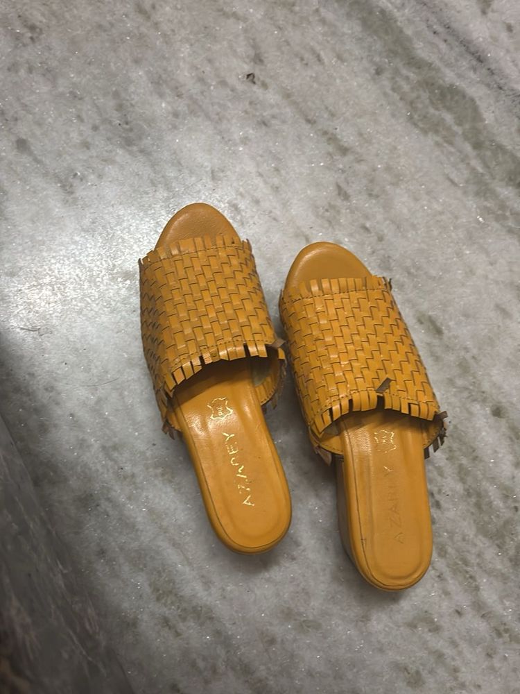 Woven Mustard Slides