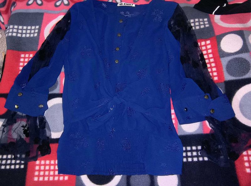 navy Blue Floral Top