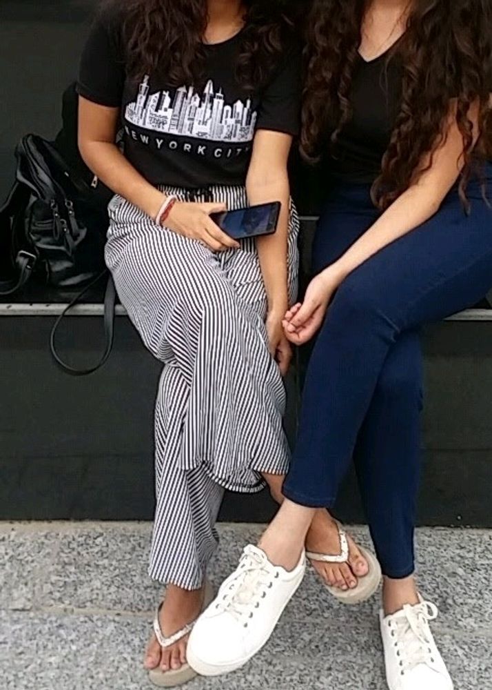 Black &amp; White Striped Pants