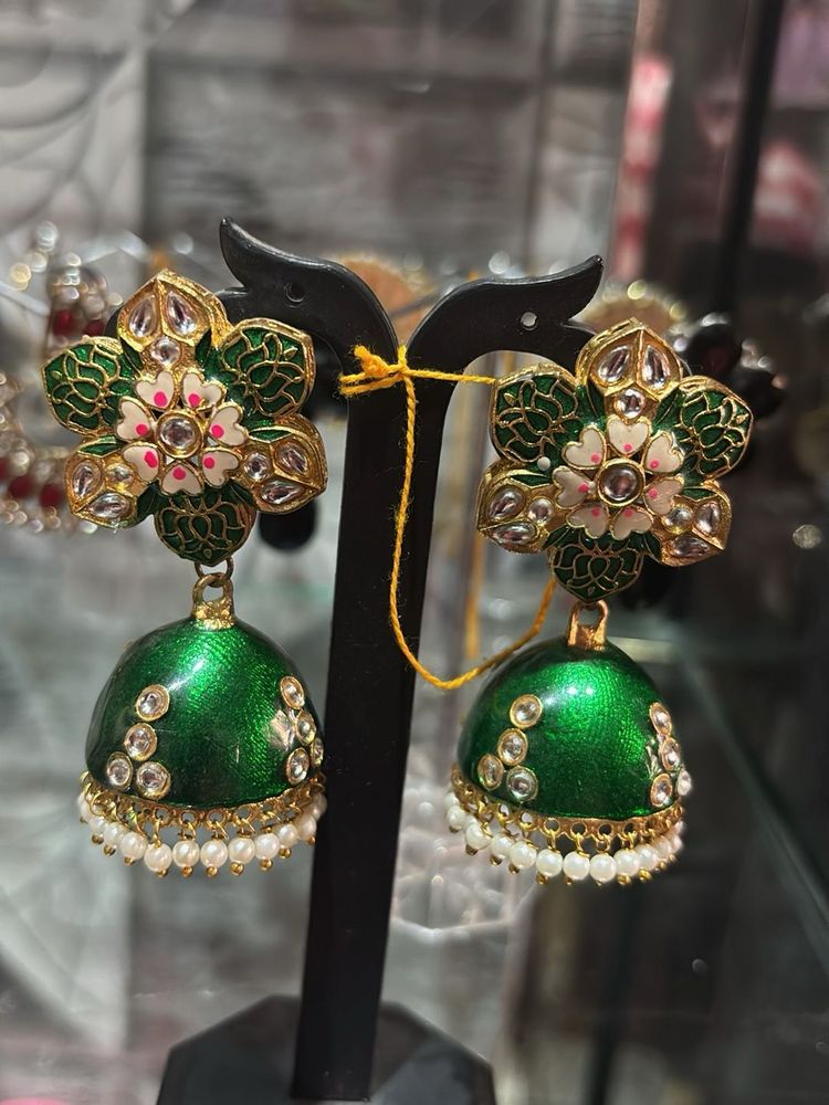 Green Jhumka Earrings
