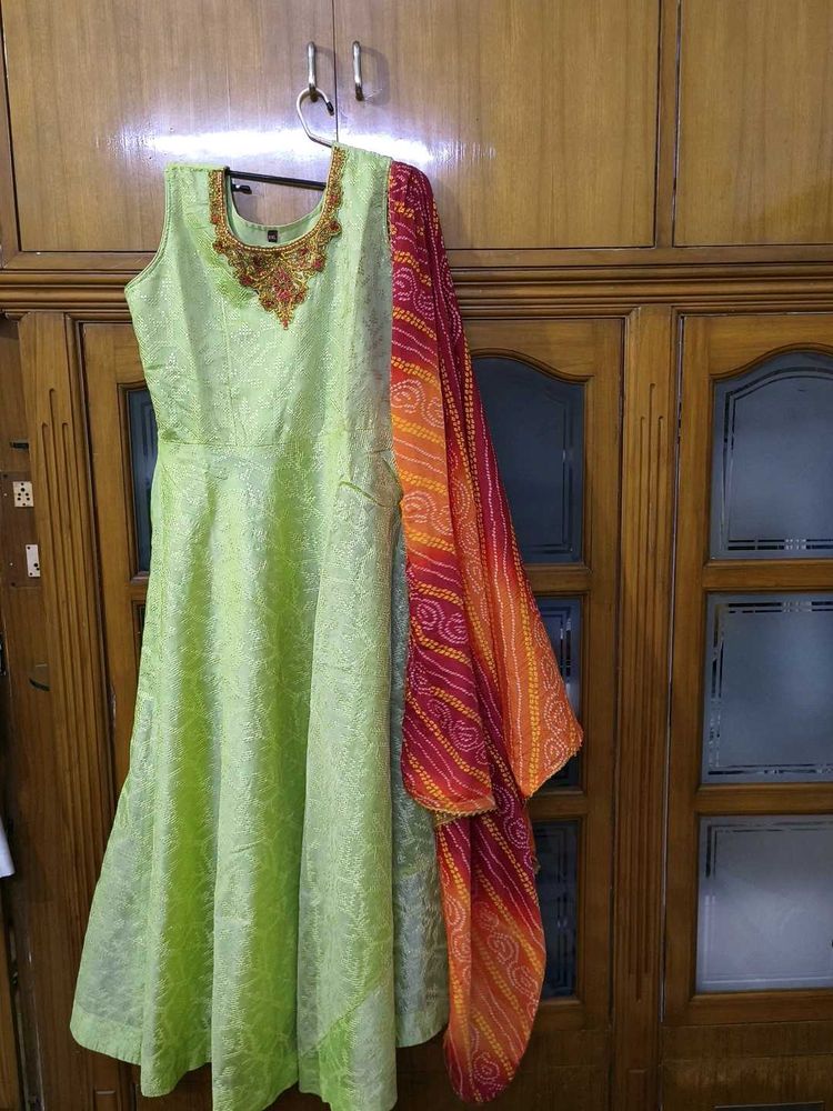 Green Embroidered Anarkali Dress