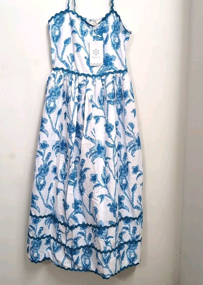 White and blue Floral Sundress