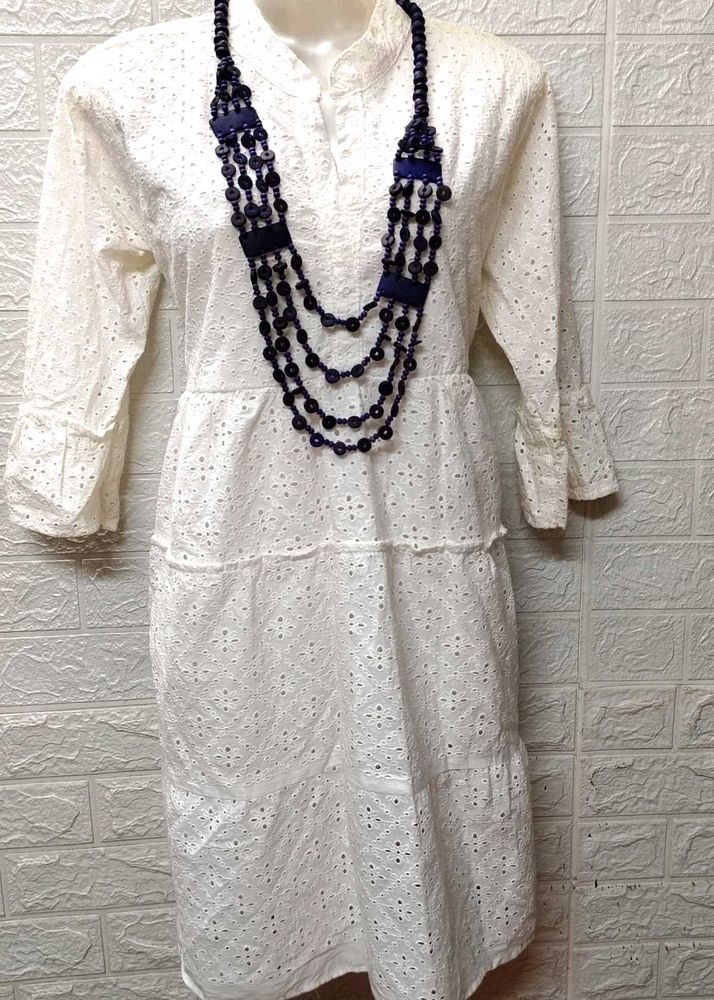 White Cut Out embroidery Work Dress