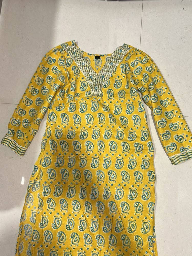 Yellow Printed Kurta