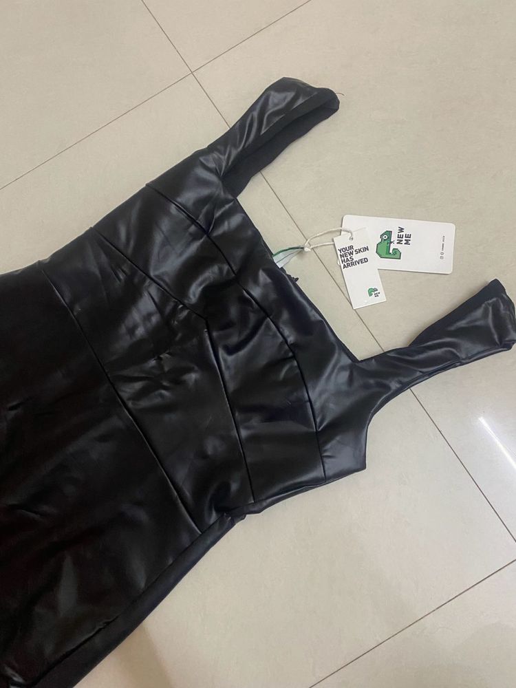 Newme Black Leather Bodycon Dress
