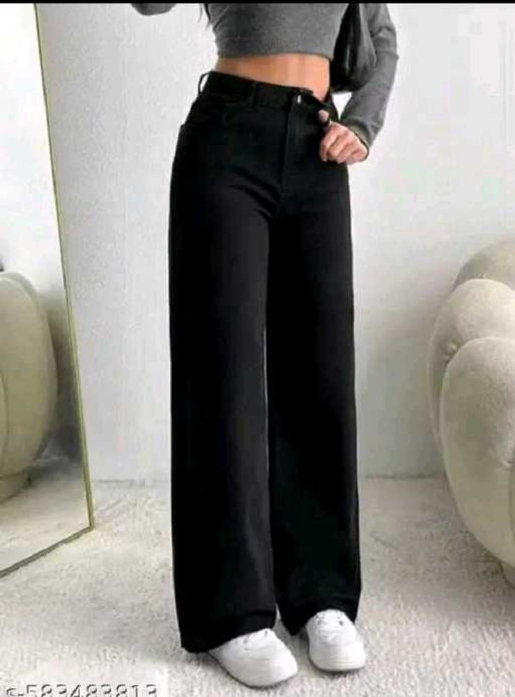 Wide Leg Black Denim Jeans