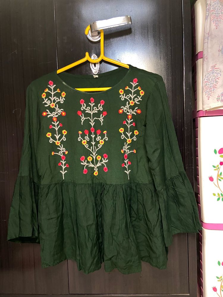 Embroidered Green Top
