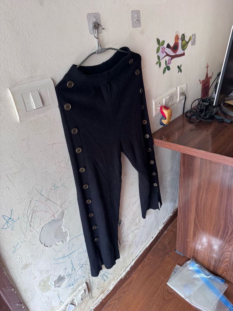 Black Button Korean Knitted Pant