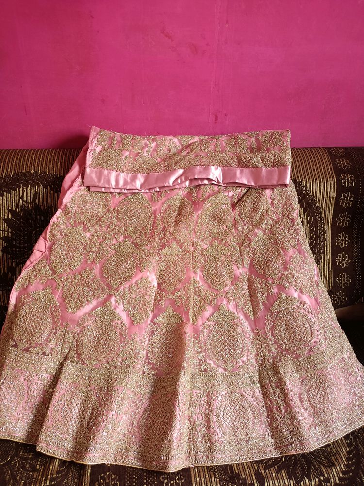 Pink &amp; Gold Embroidered Lehenga