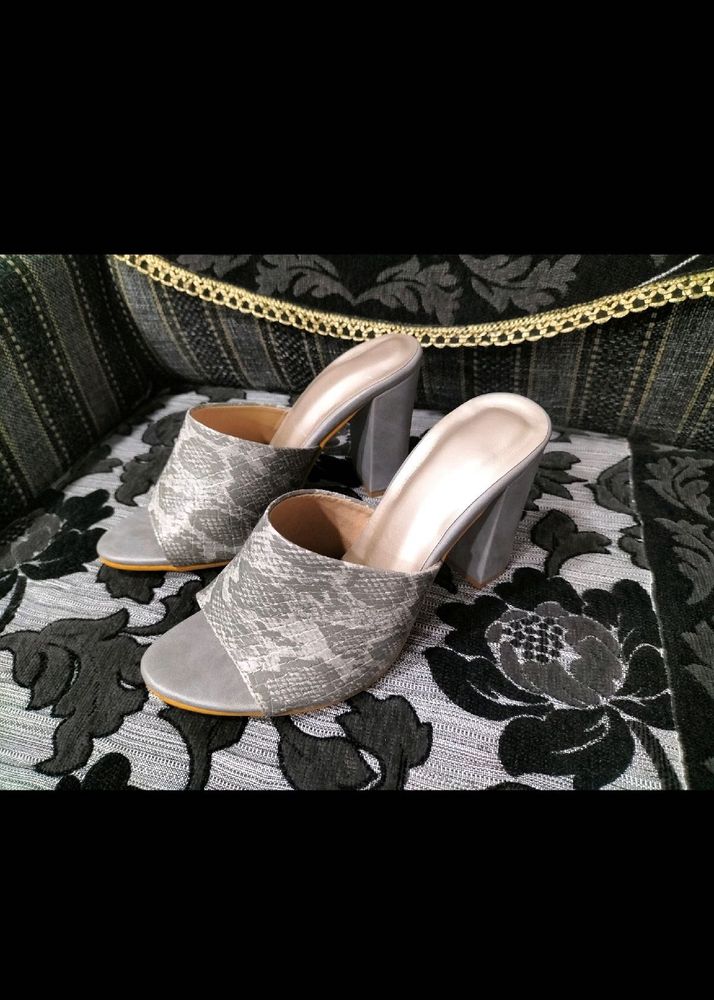 Grey Block Heels