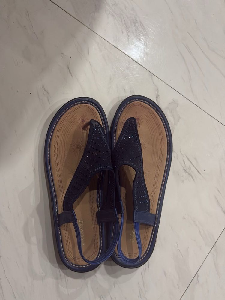 Navy Slingback Thong Sandals