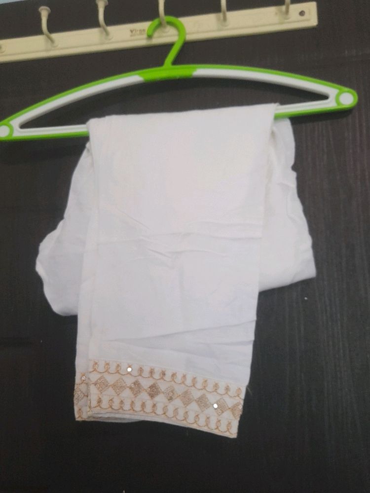 White Kurti Set With Golden Deign