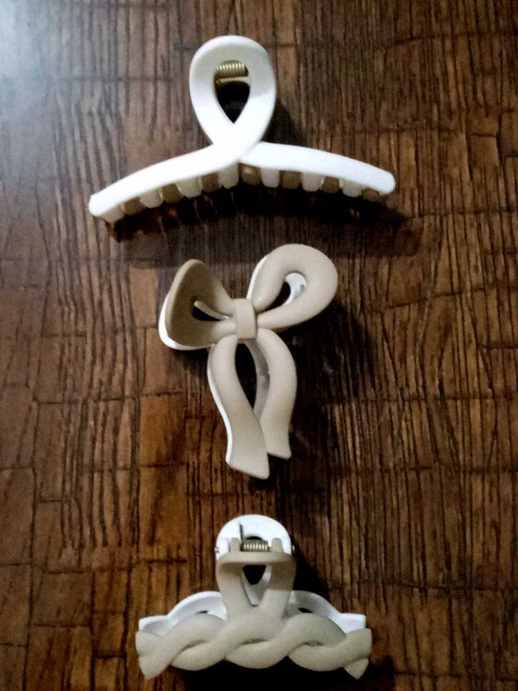 White &amp; Brown Hair Clips - Pair Of Three