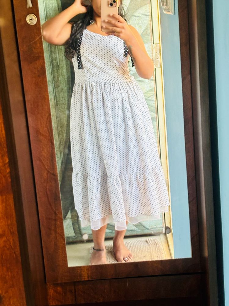 White Black Dotted Dress 👗