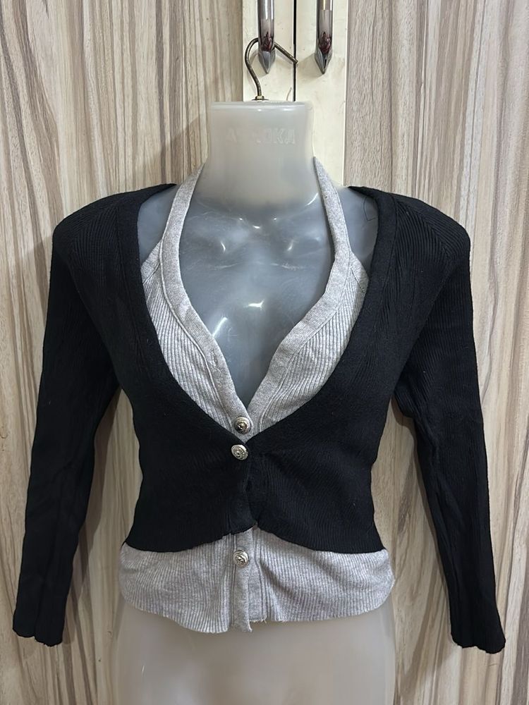 halter neck cardigan style top