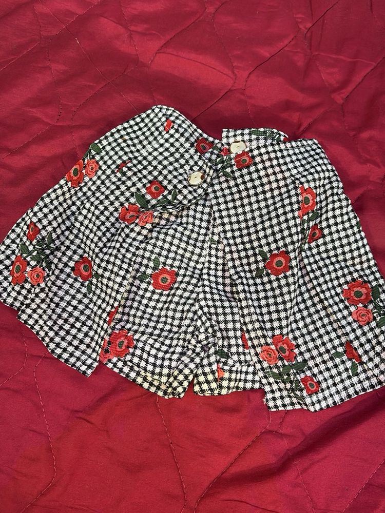 Gingham Floral Mini Skirt For Girl Newwwwww