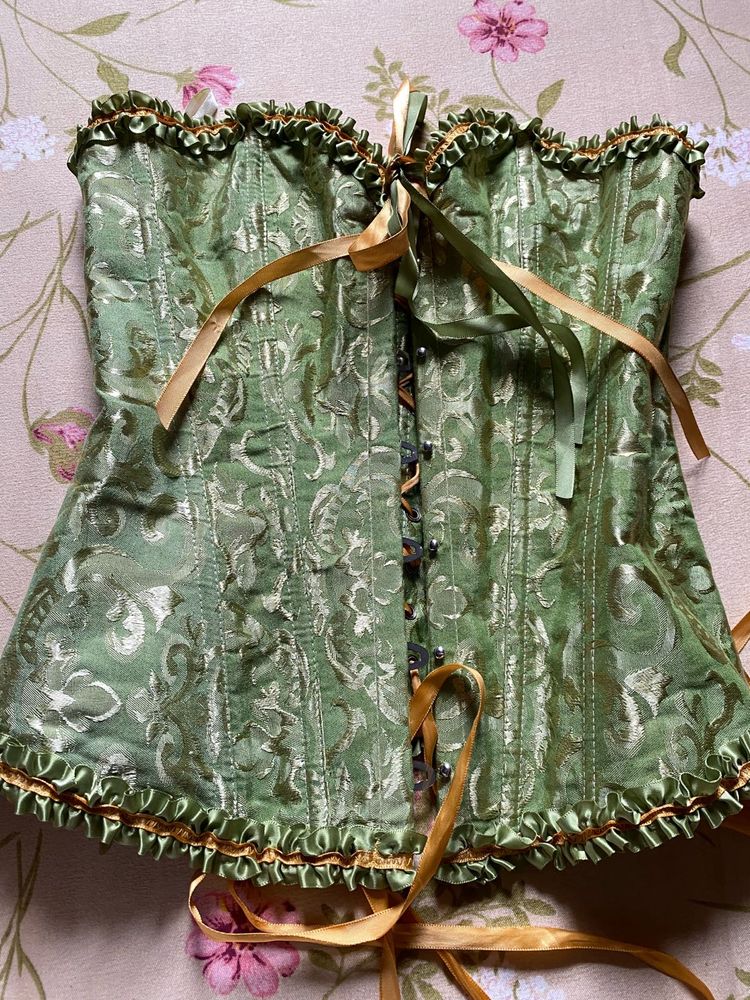 💚🌿 Elegant Sage Green Brocade Corset