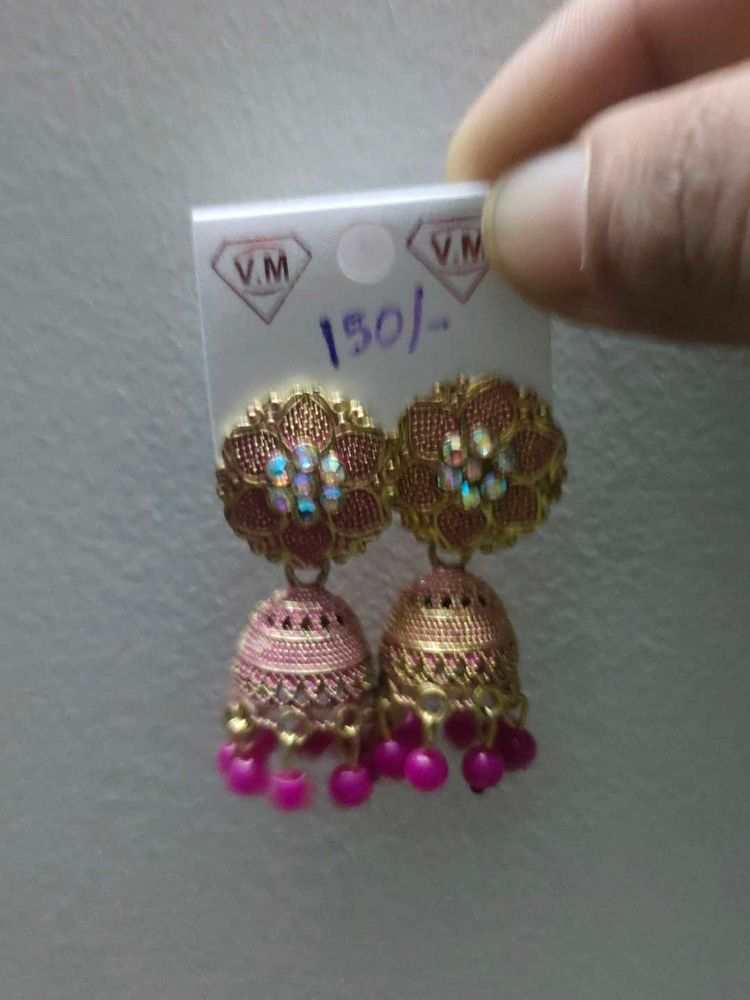 Pink Jhumka Earrings