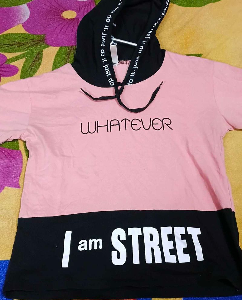 Pink &amp; Black Graphic Hoodie Top