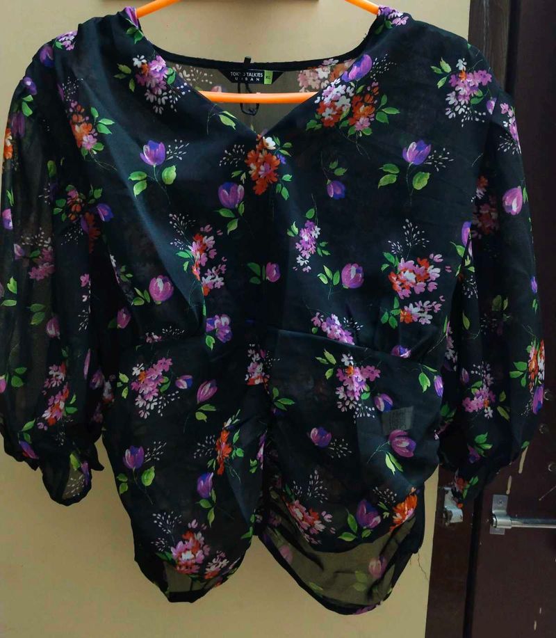 Tokio Talkies Floral Georgette Black Top Xl