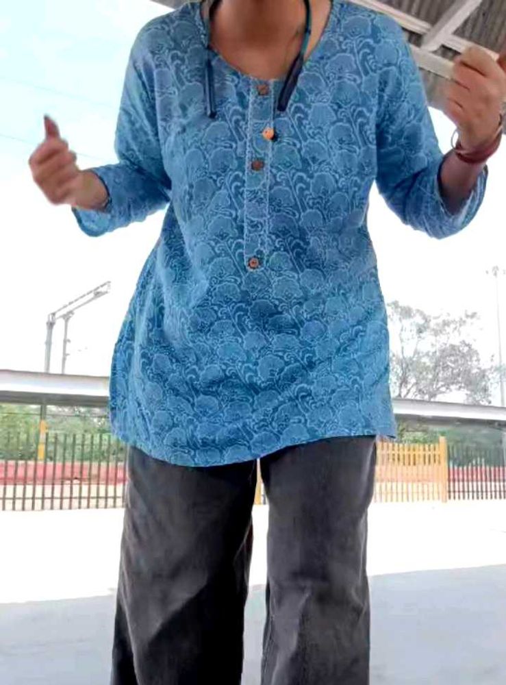 Blue Printed Tunic short kurti