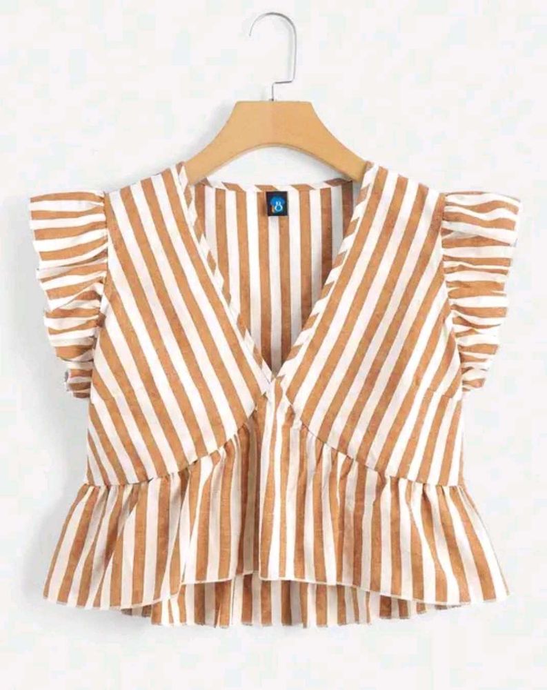 Striped Ruffle Sleeve Top