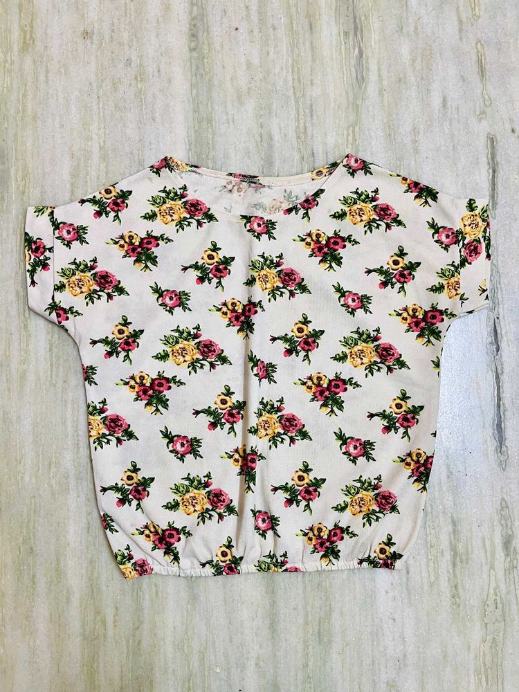 Floral Print Short Sleeve Balloon Top