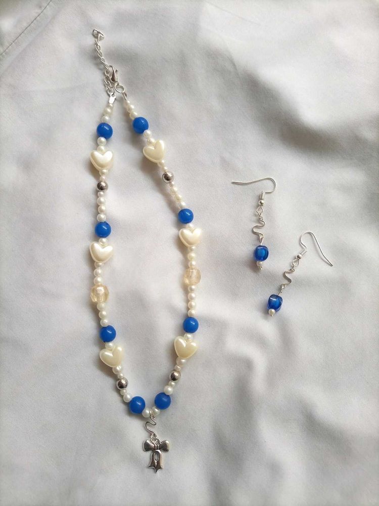 Unique &#34;Wavy Fairycore&#34;Choker With Earrings 🌊💙✨