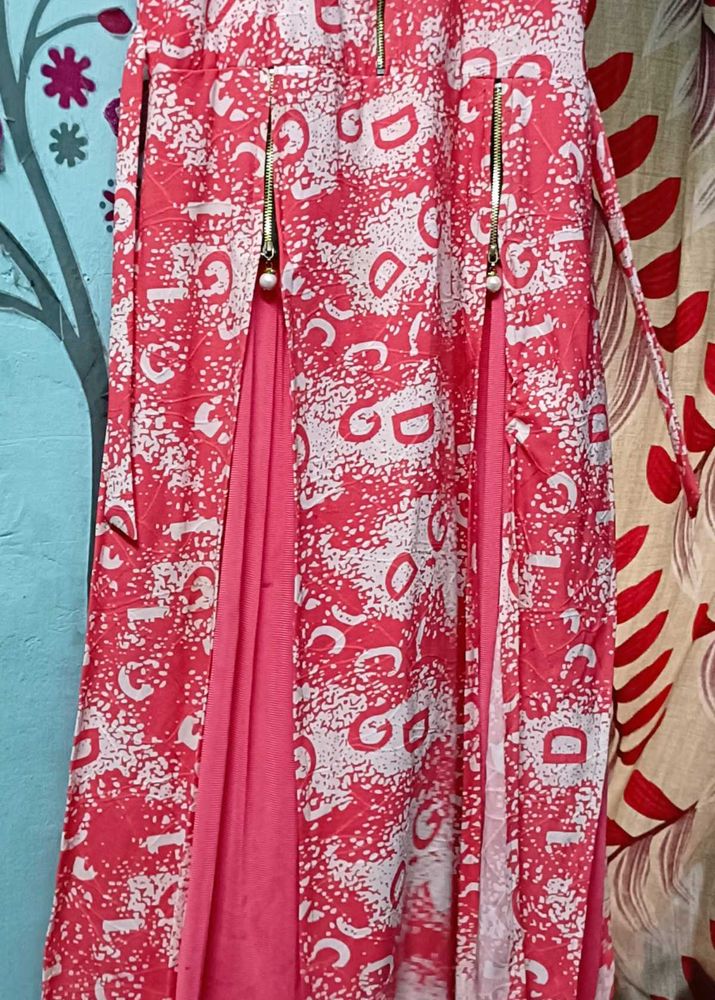 Pink &amp; White Abstract Print Maxi Dress