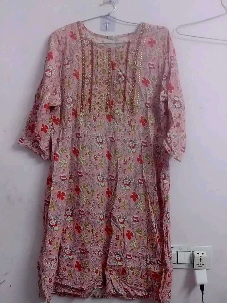 Floral Print Kurti with Embellishments,wore once