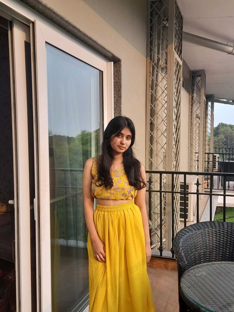 Yellow Crop Top and Skirt Set