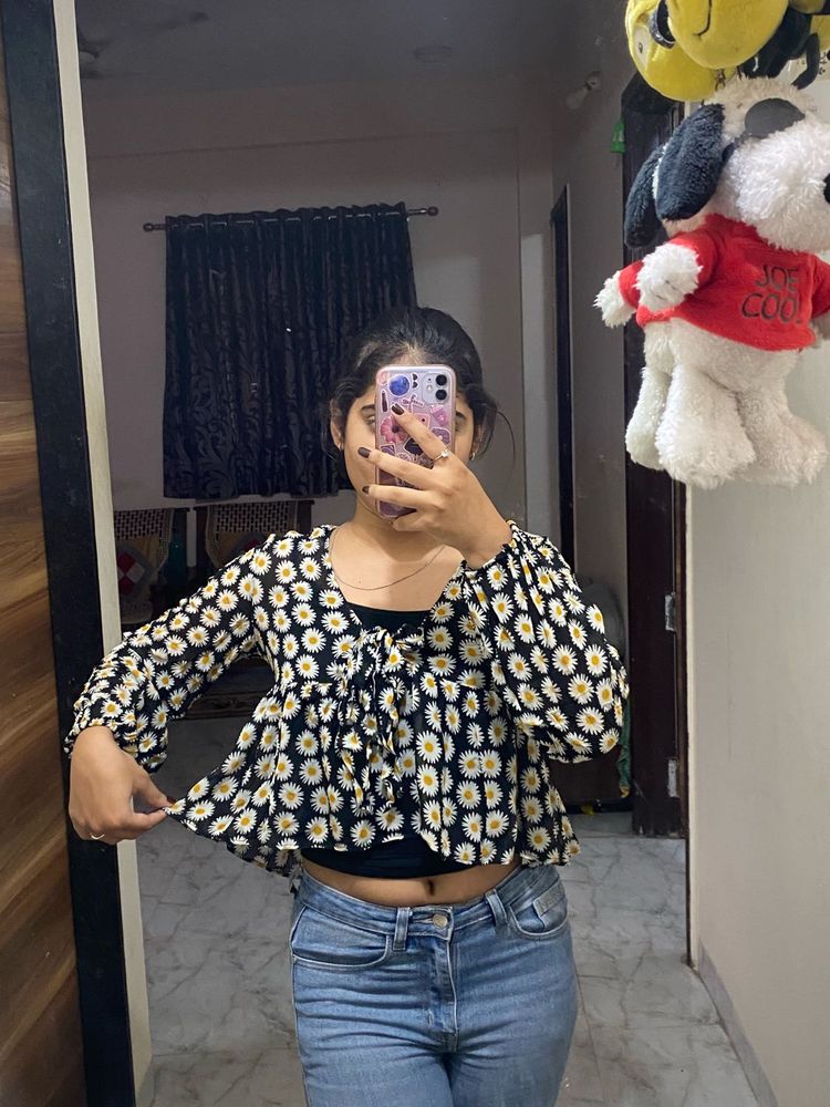 sunflower print flared top