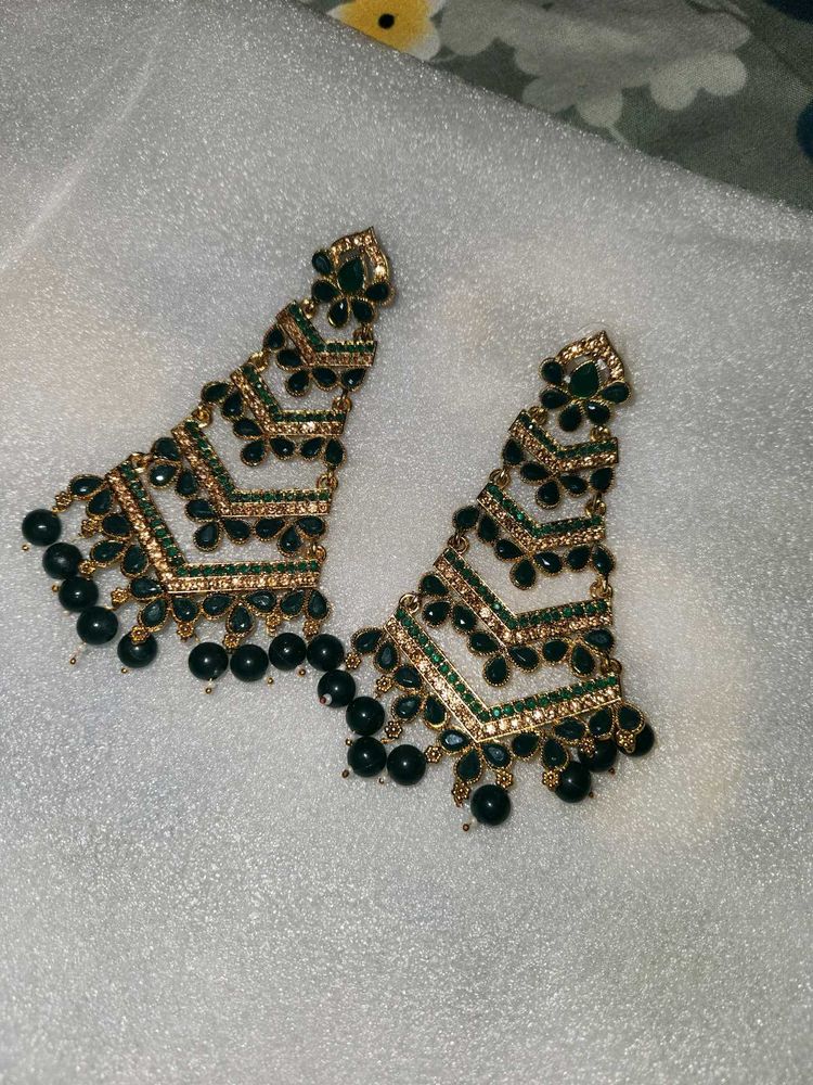 Green Colour Long Earrings