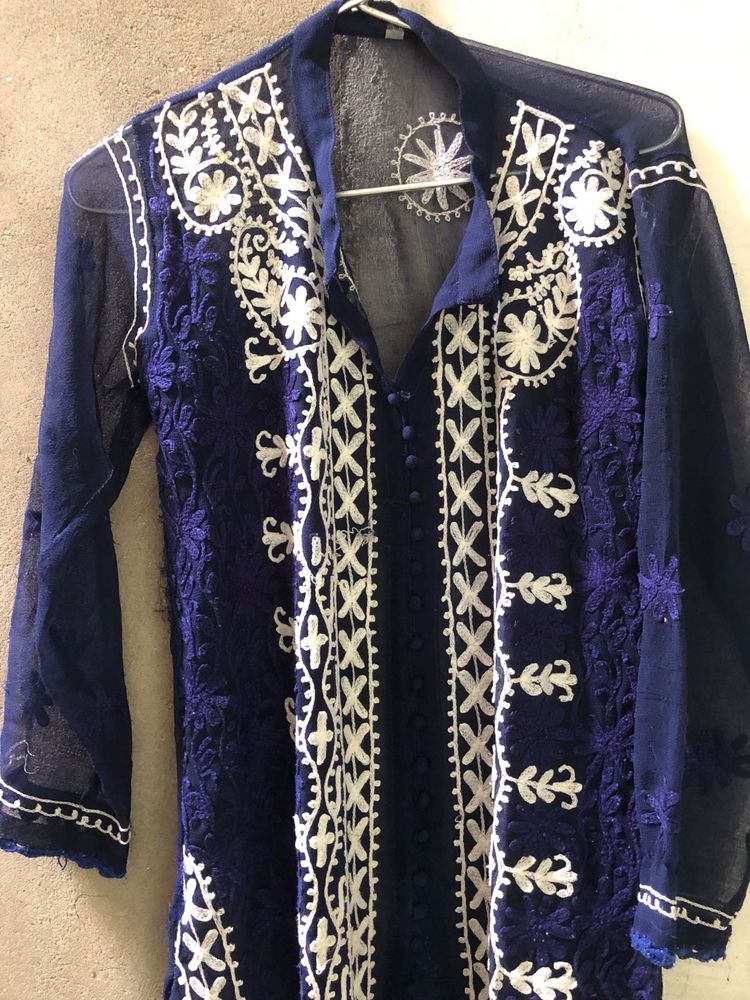 Embroidered Kurta Neavy Blue Lucknowi Kurti