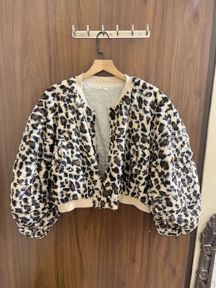 Leopard Print Faux Fur Jacket