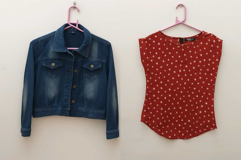 Tom Tailor Denim Jacket + Red Star Top Combo