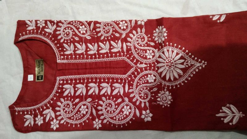 Red Embroidered Kurta
