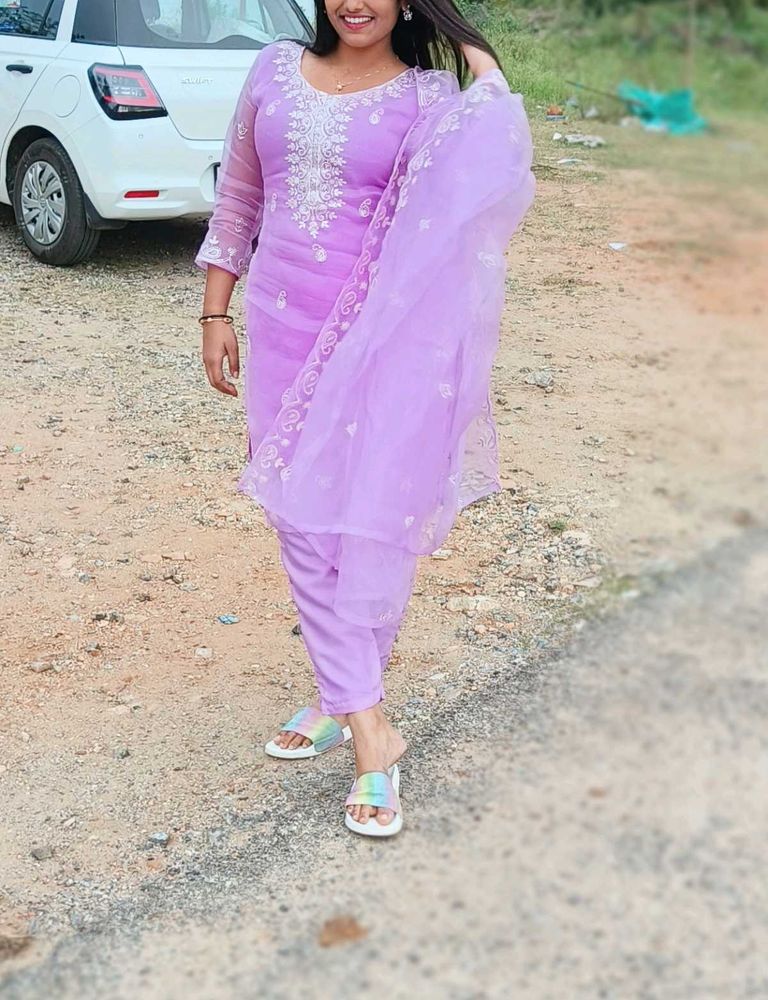 Lavender Embroidered Kurta Set