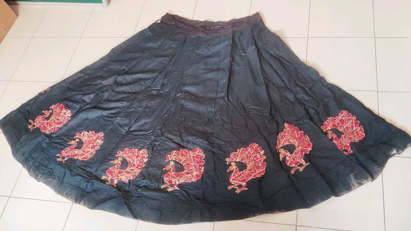 Black Patch Work Skirt Skirts