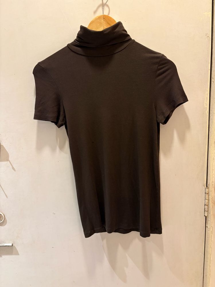 Brown Turtleneck Short Sleeve Top