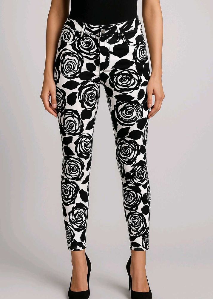 Black and White Floral Print Pants