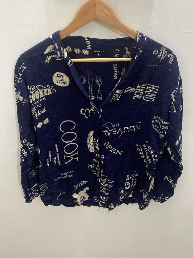 Navy Blue Print Blouse