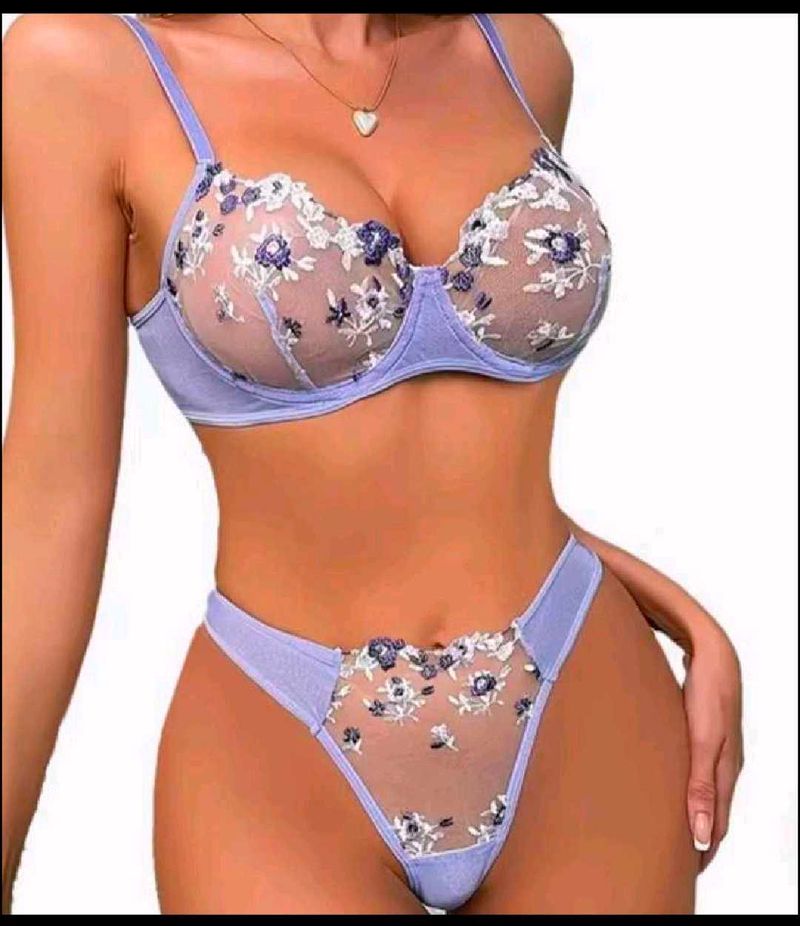 Floral Embroidered Lace Lingerie Set