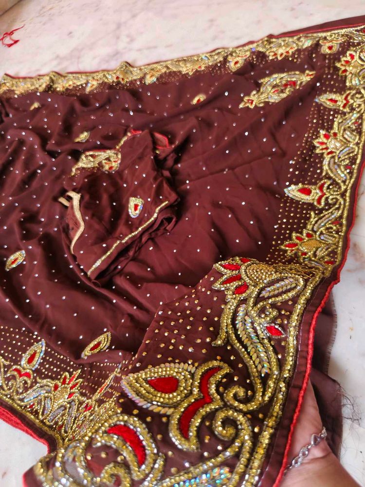 daimond work Georgette saree with blouse 😍