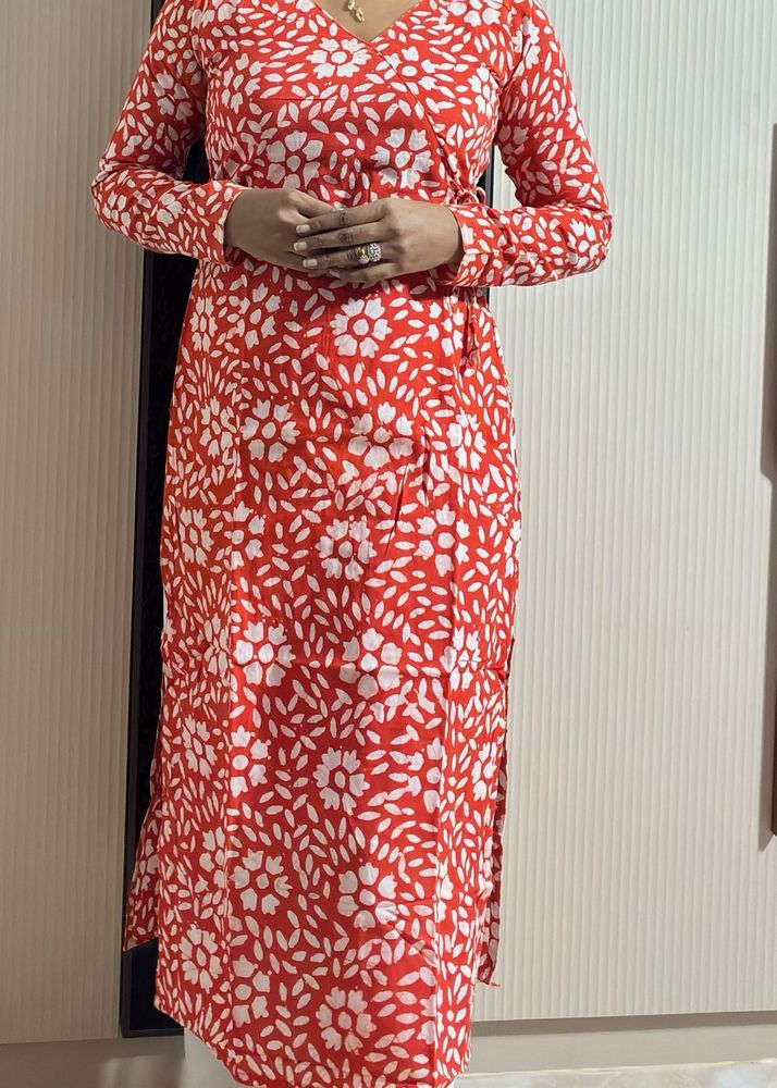 Orange &amp; White Floral Kurta