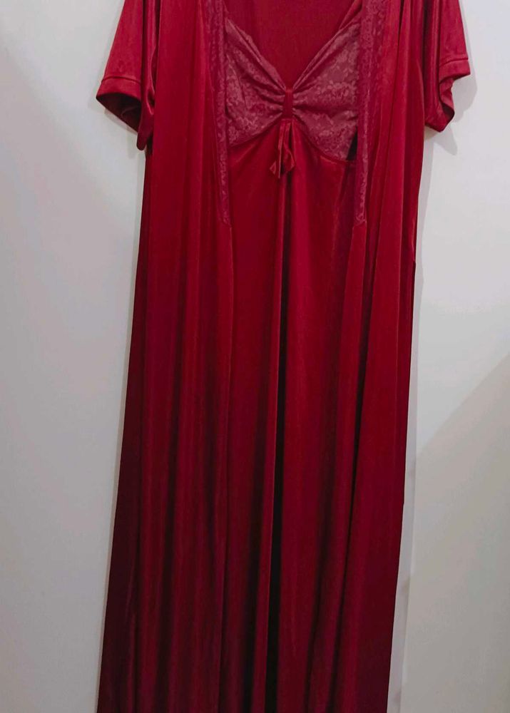 light Weight Maroon Satin Stretchable Nightwear