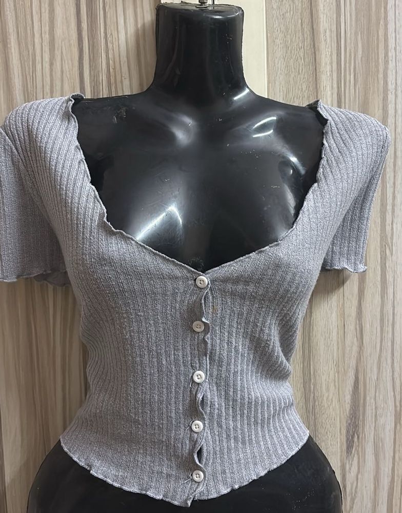 sexy Grey Ribbed Cardigan